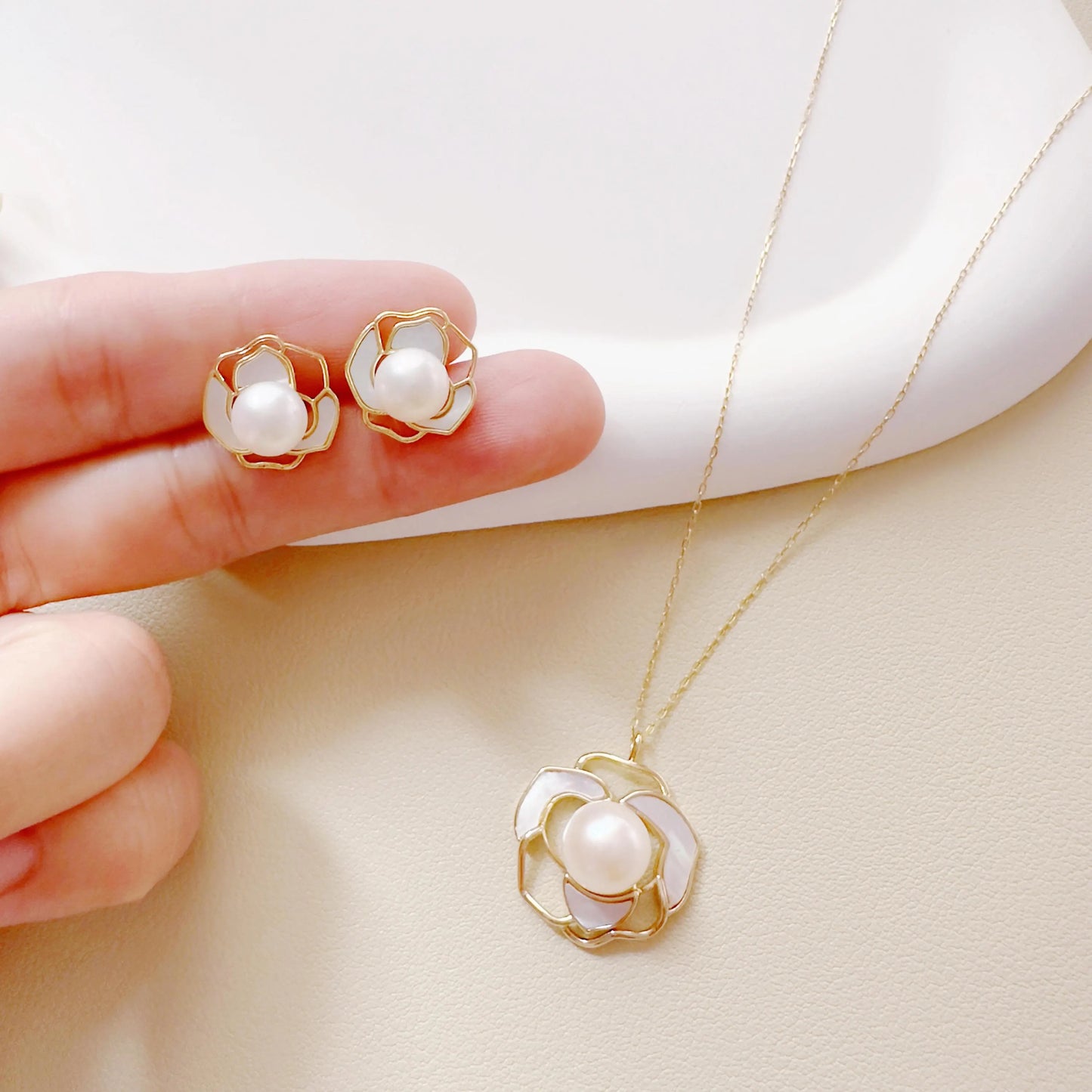Freshwater Pearl Jewelry Set | Gold Earrings & Necklace |Bridal Gift