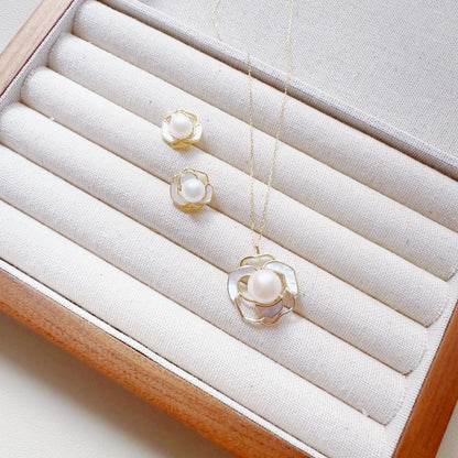 Freshwater Pearl Jewelry Set | Gold Earrings & Necklace |Bridal Gift