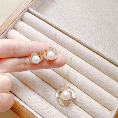 Freshwater Pearl Jewelry Set | Gold Earrings & Necklace |Bridal Gift