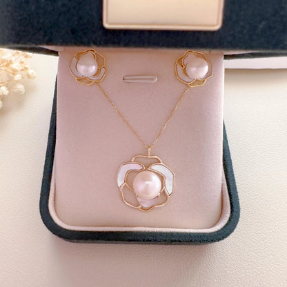 Freshwater Pearl Jewelry Set | Gold Earrings & Necklace |Bridal Gift
