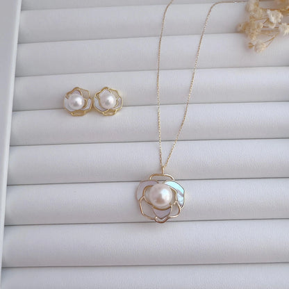 Freshwater Pearl Jewelry Set | Gold Earrings & Necklace |Bridal Gift