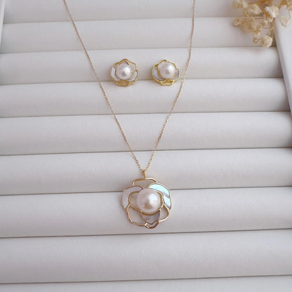 Freshwater Pearl Jewelry Set | Gold Earrings & Necklace |Bridal Gift