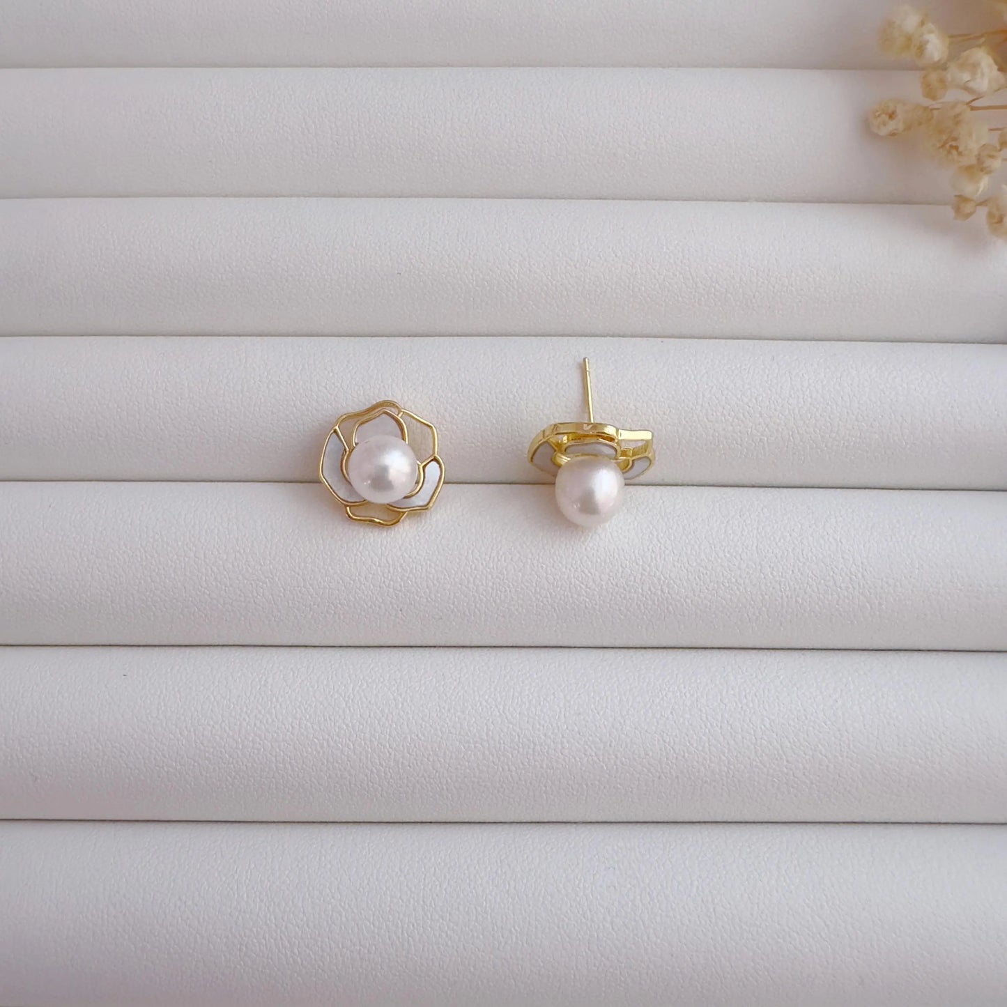 Freshwater Pearl Jewelry Set | Gold Earrings & Necklace |Bridal Gift