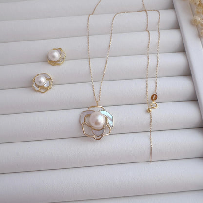 Freshwater Pearl Jewelry Set | Gold Earrings & Necklace |Bridal Gift