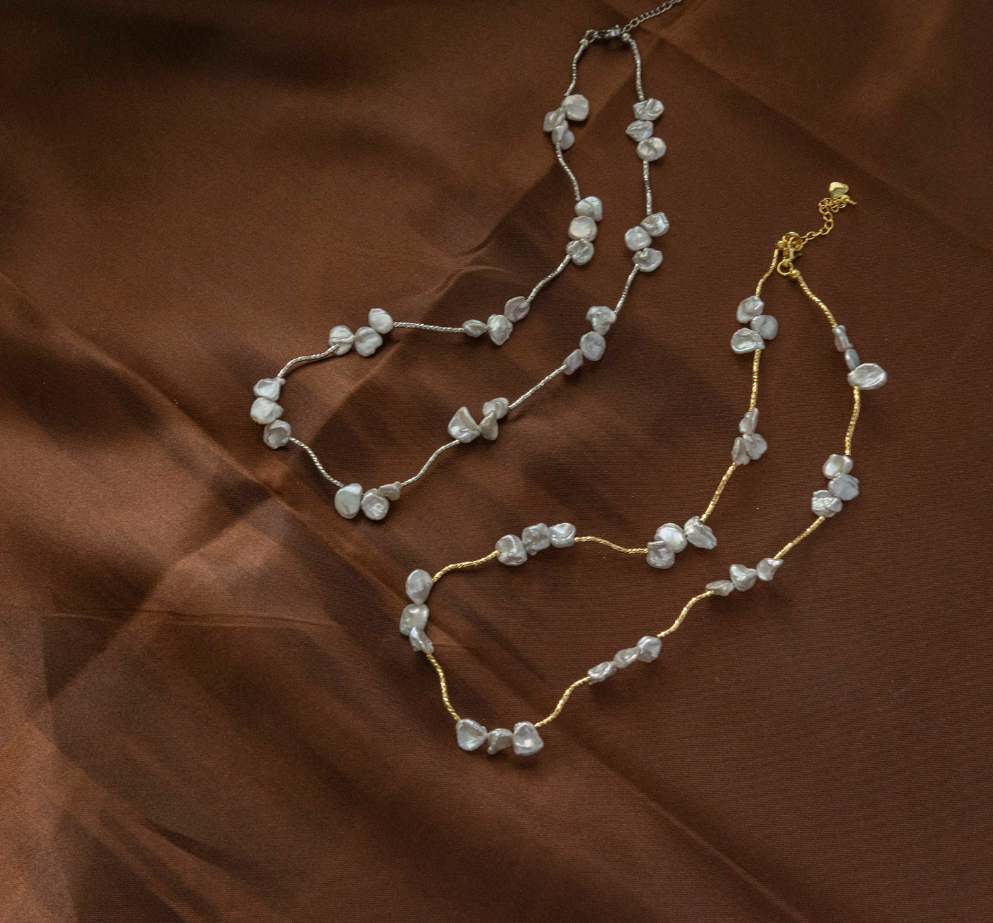 Petal Baroque Pearl S-Link Necklace - Crafted with Brass