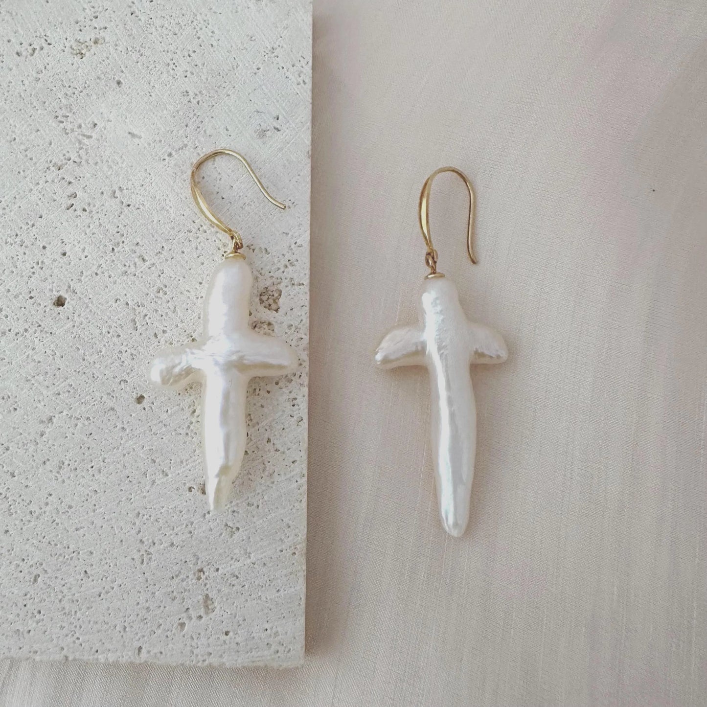 Baroque Pearl Cross Earrings - Crafted with Sterling silver