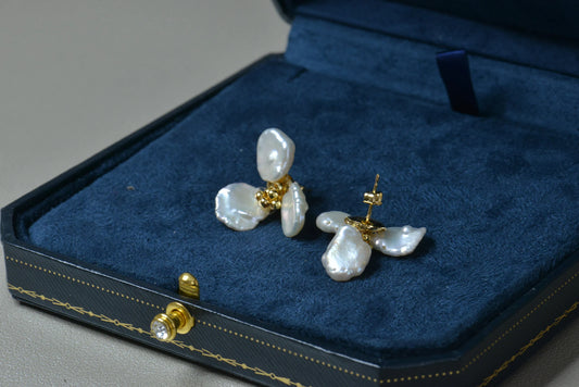 Handmade Baroque Pearl Flower Stud Earrings