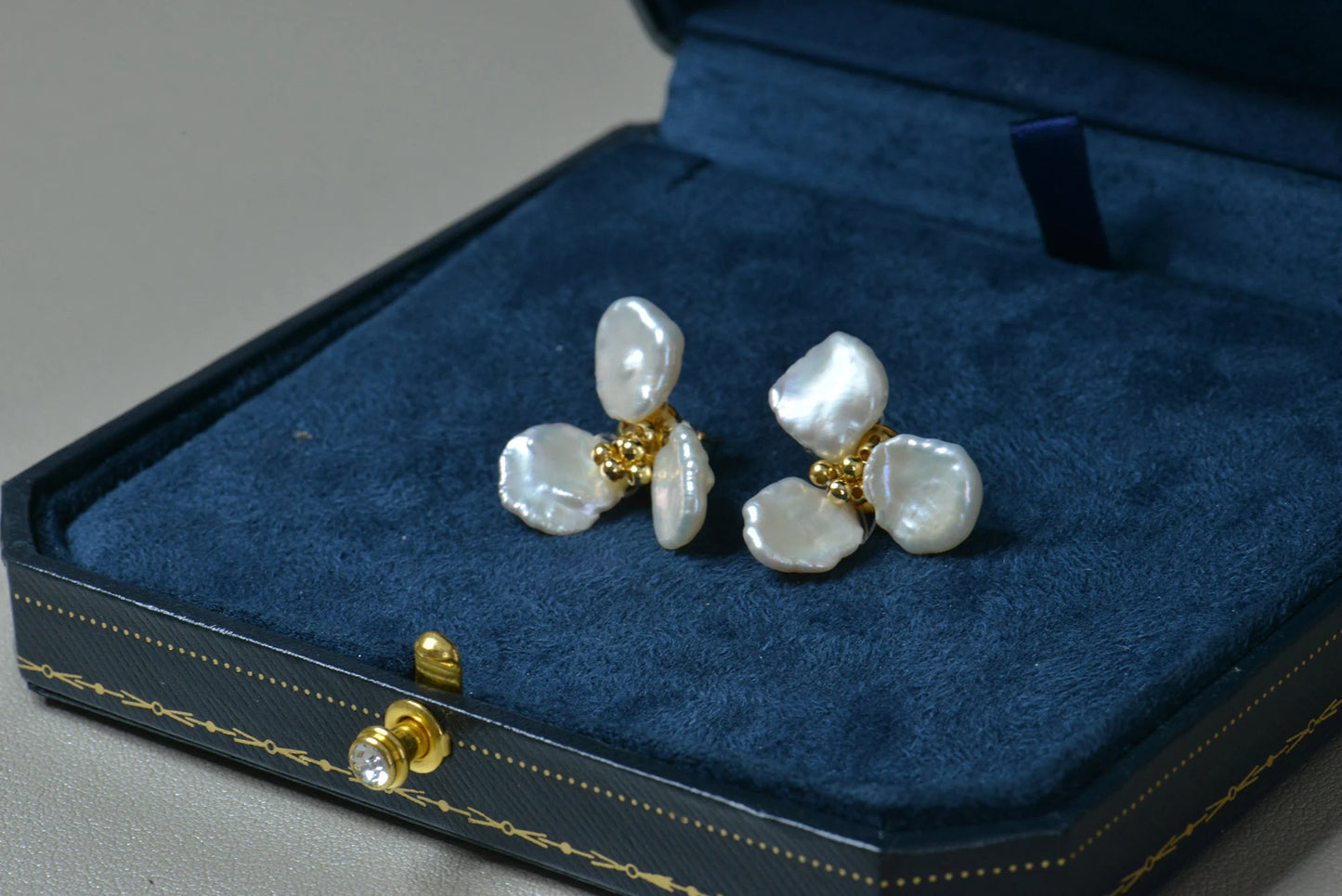Handmade Baroque Pearl Flower Stud Earrings