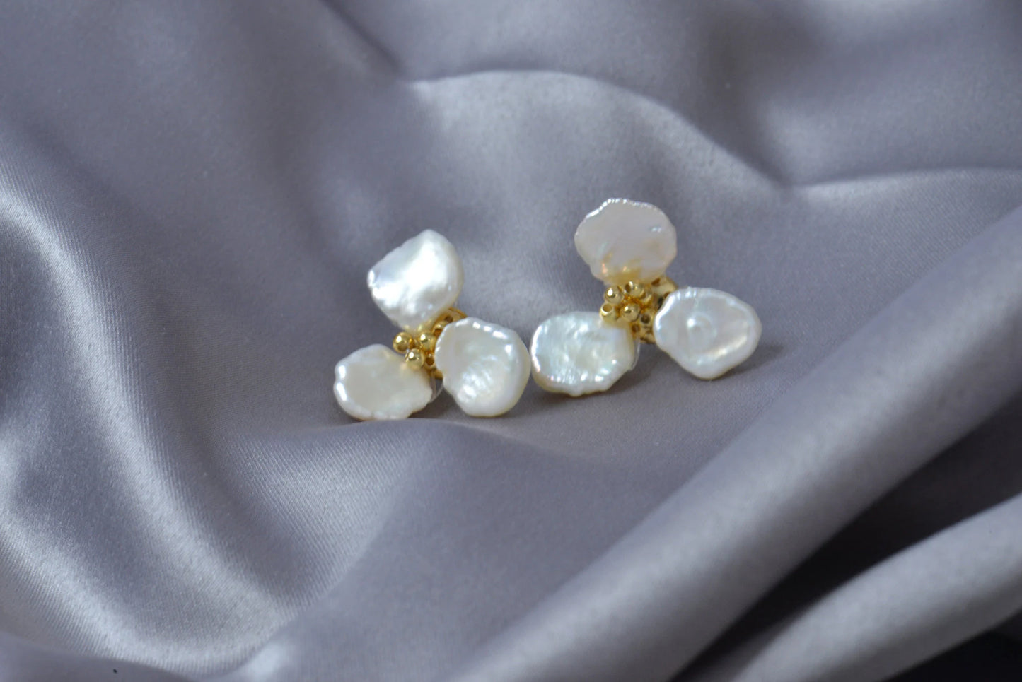 Handmade Baroque Pearl Flower Stud Earrings