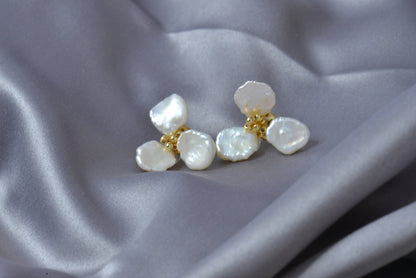 Handmade Baroque Pearl Flower Stud Earrings