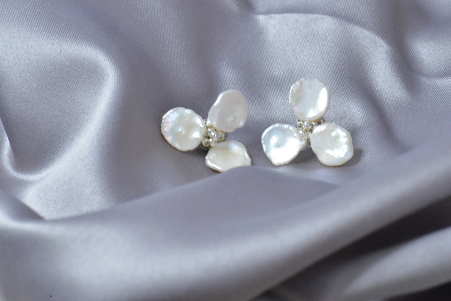 Handmade Baroque Pearl Flower Stud Earrings