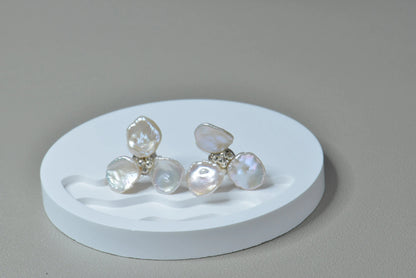 Handmade Baroque Pearl Flower Stud Earrings