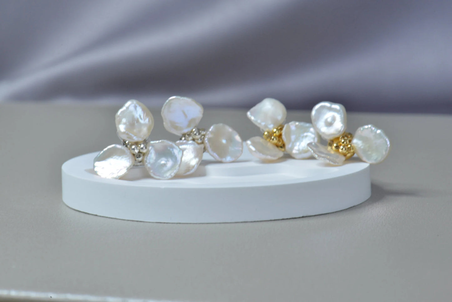 Handmade Baroque Pearl Flower Stud Earrings