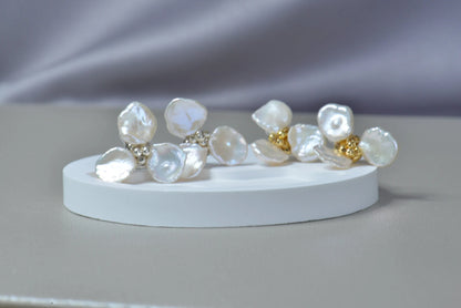 Handmade Baroque Pearl Flower Stud Earrings
