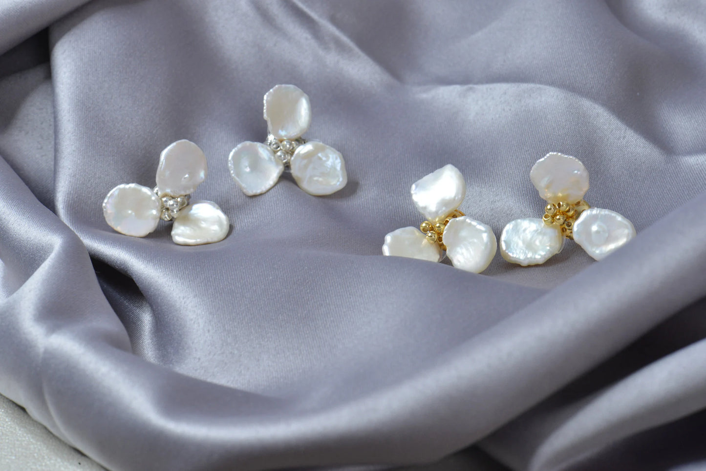 Handmade Baroque Pearl Flower Stud Earrings