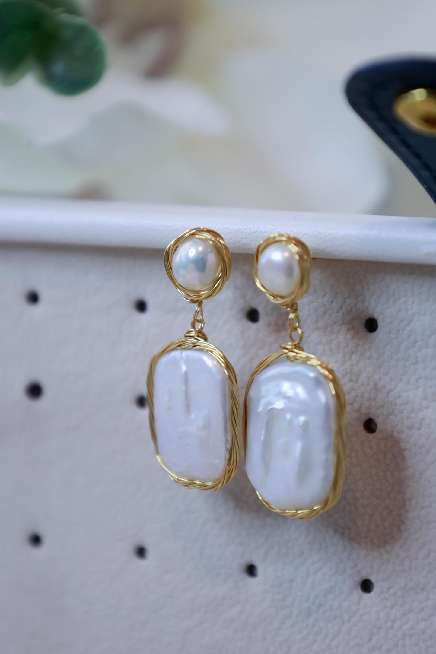 Baroque Pearl Dangle Earrings - Crafted with Brass
