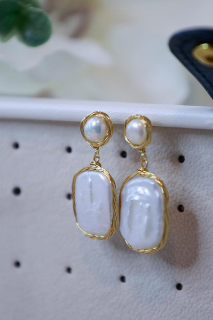 Baroque Pearl Dangle Earrings - Crafted with Brass