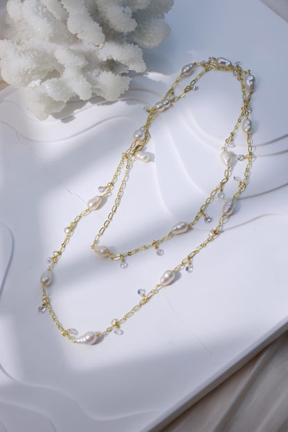 Long Freshwater Pearl Necklace - Crafted with Brass