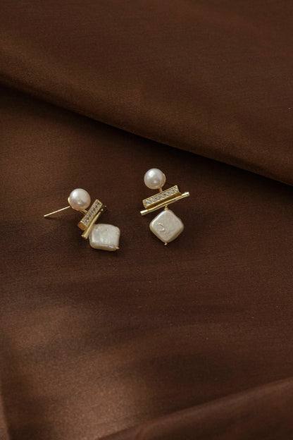 Geometric Baroque & Semi-Circular Pearl Dangles