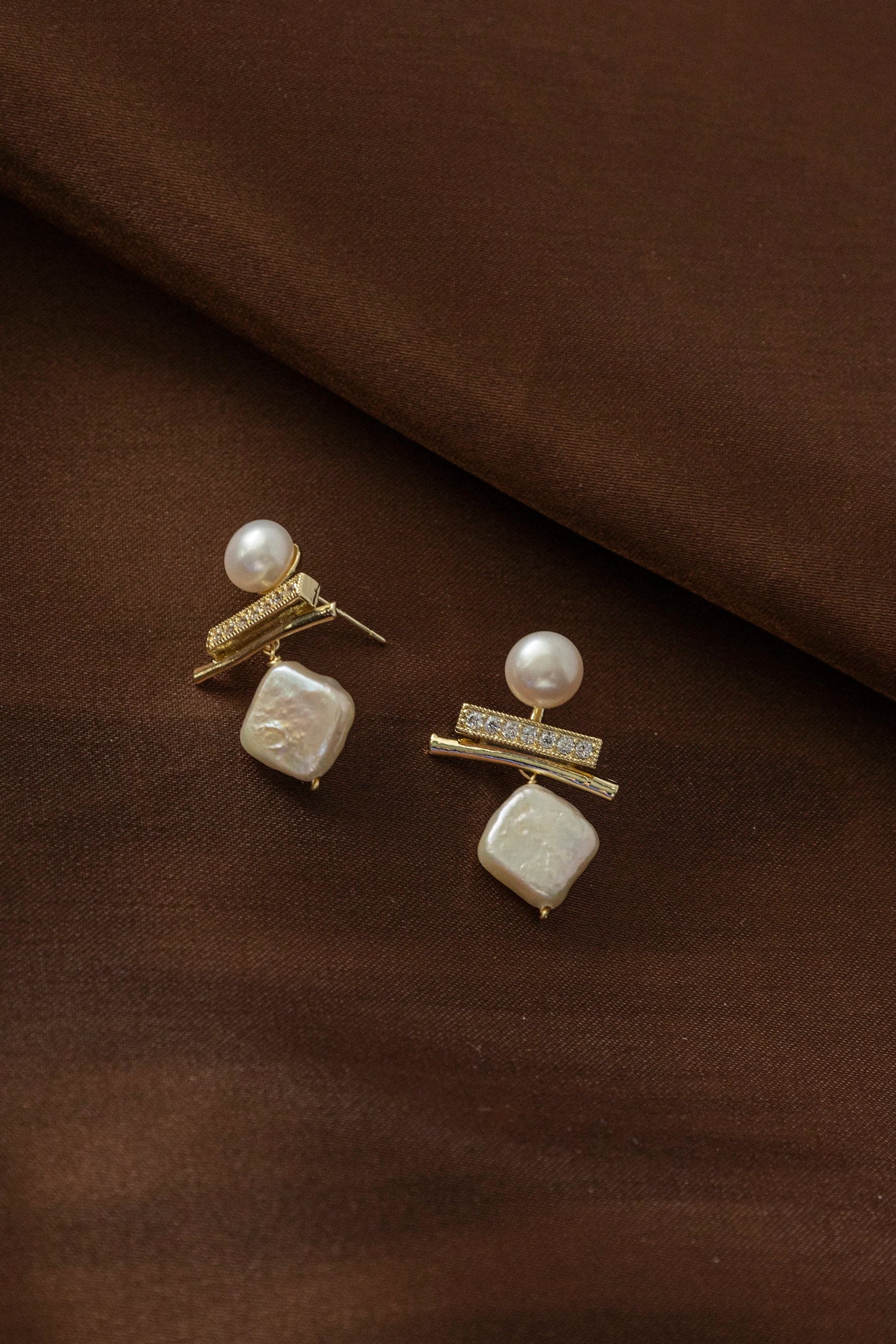 Geometric Baroque & Semi-Circular Pearl Dangles