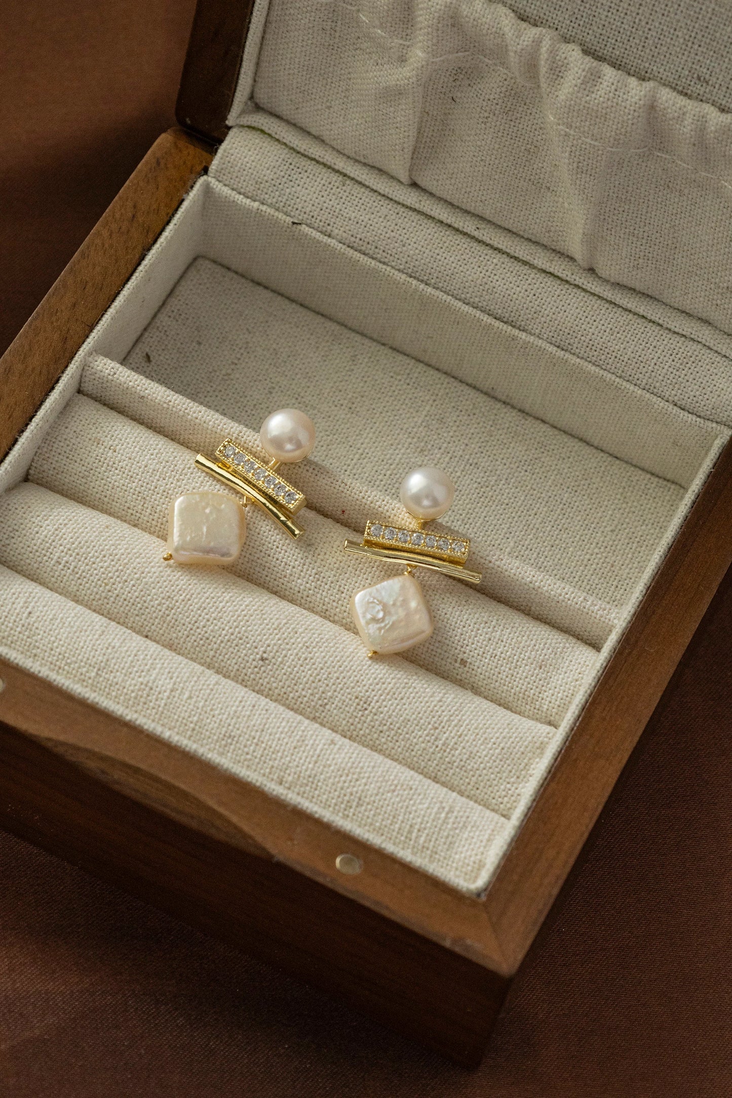 Geometric Baroque & Semi-Circular Pearl Dangles