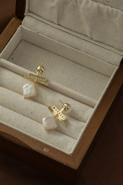 Geometric Baroque & Semi-Circular Pearl Dangles
