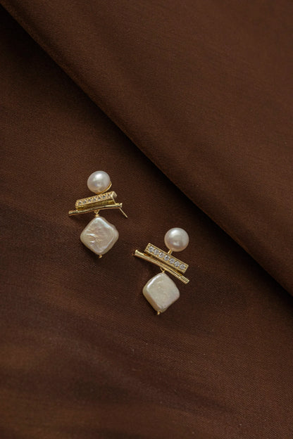 Geometric Baroque & Semi-Circular Pearl Dangles