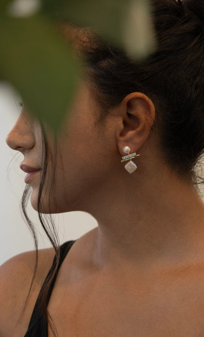 Geometric Baroque & Semi-Circular Pearl Dangles