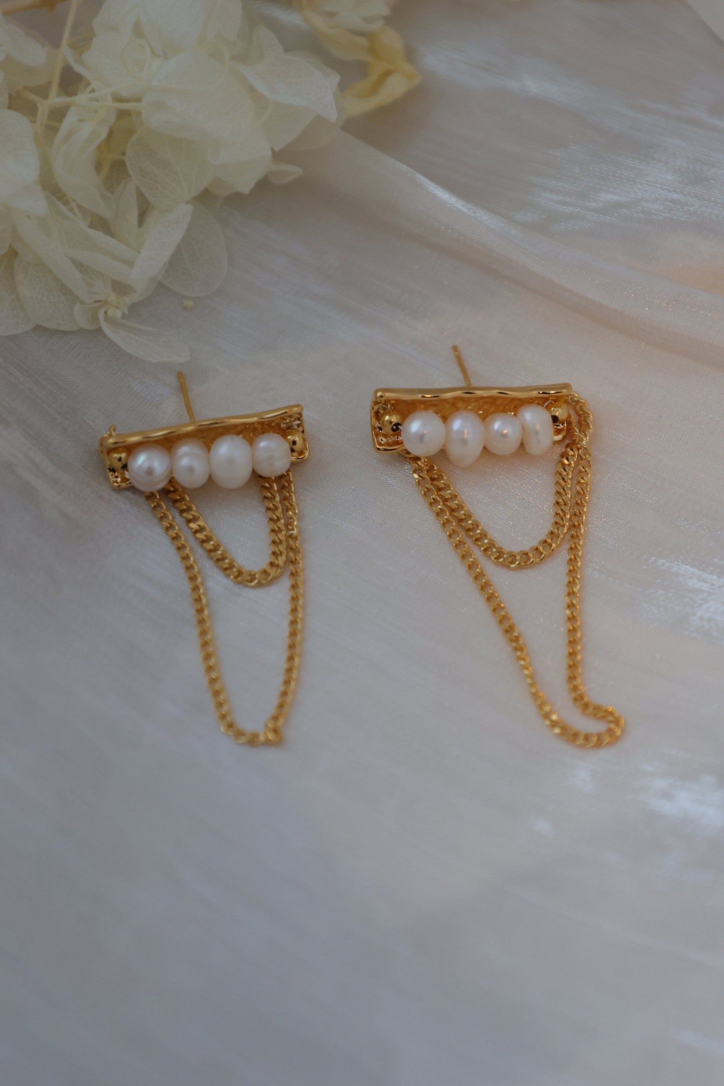 Gold Tassel Pearl Artisanal Earrings