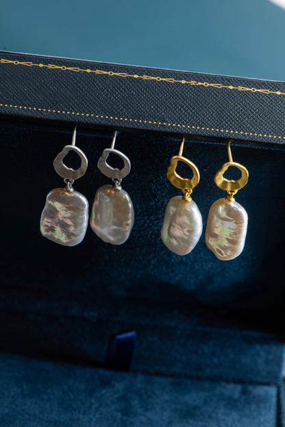 Baroque Pearl Drop Earrings - Brass Dangle Earrings