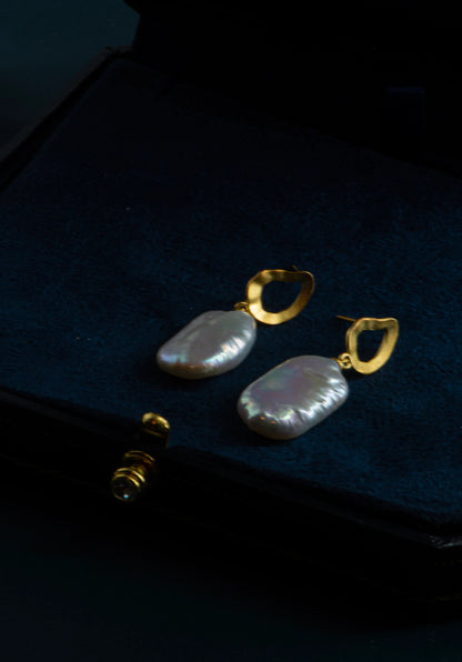 Baroque Pearl Drop Earrings - Brass Dangle Earrings