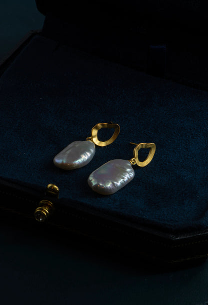 Baroque Pearl Drop Earrings - Brass Dangle Earrings