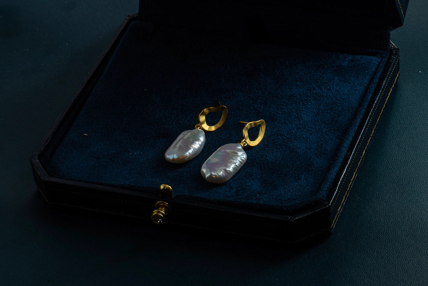 Baroque Pearl Drop Earrings - Brass Dangle Earrings