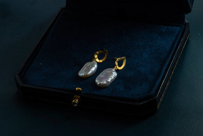 Baroque Pearl Drop Earrings - Brass Dangle Earrings