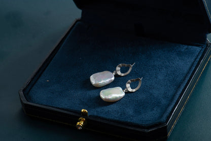Baroque Pearl Drop Earrings - Brass Dangle Earrings