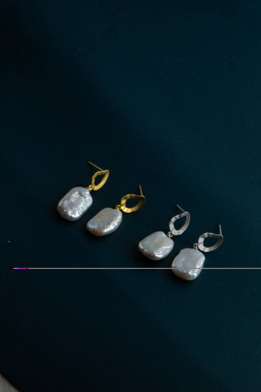 Baroque Pearl Drop Earrings - Brass Dangle Earrings