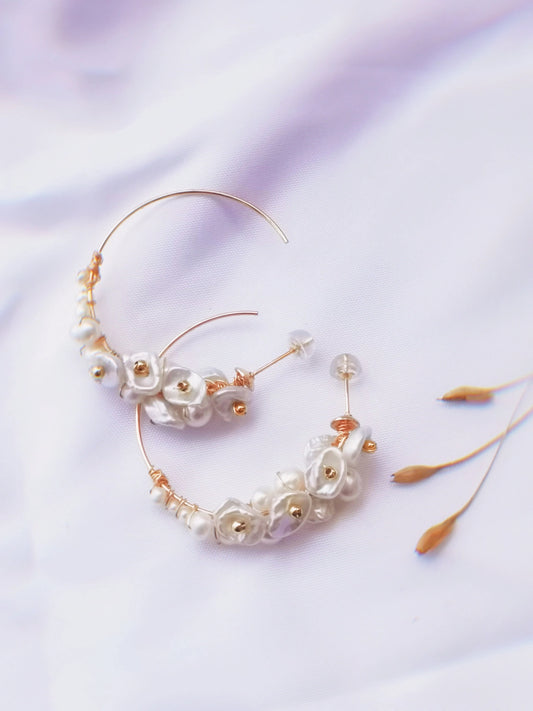 Handmade Freshwater Pearl Hoop Earrings - Crafted with Brass