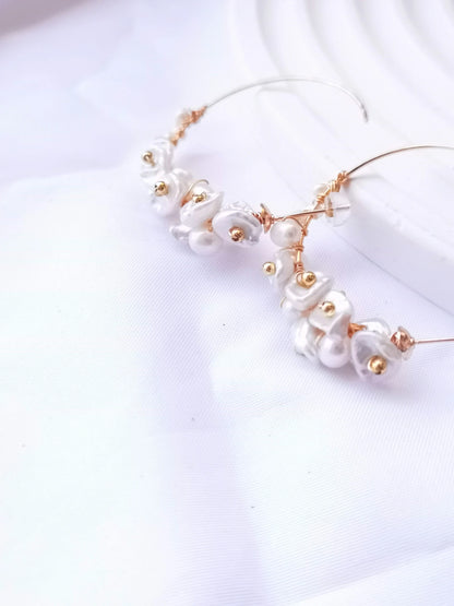 Handmade Freshwater Pearl Hoop Earrings - Crafted with Brass