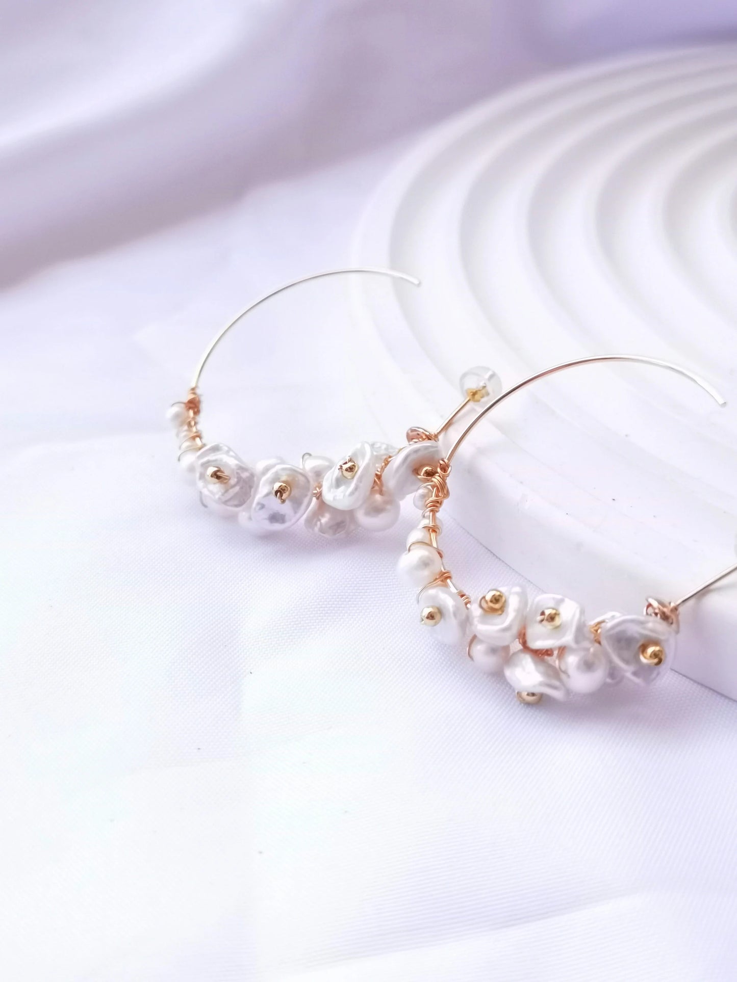 Handmade Freshwater Pearl Hoop Earrings - Crafted with Brass