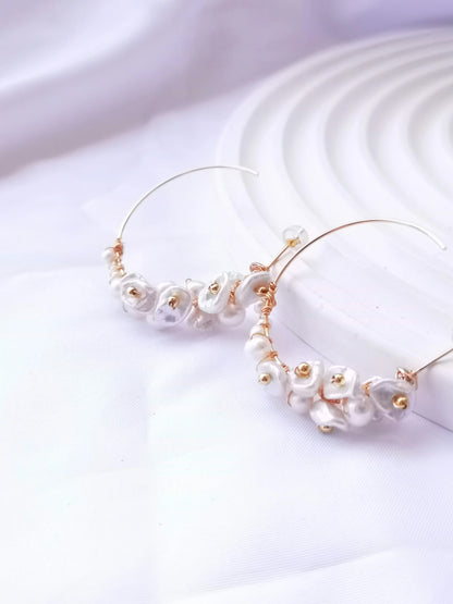 Handmade Freshwater Pearl Hoop Earrings - Crafted with Brass