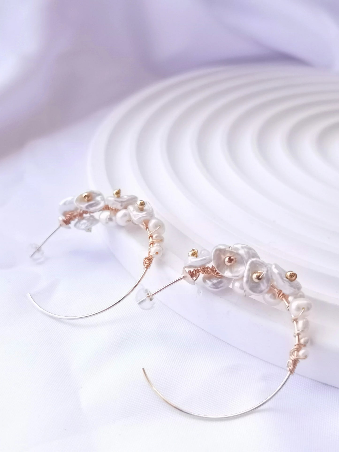 Handmade Freshwater Pearl Hoop Earrings - Crafted with Brass