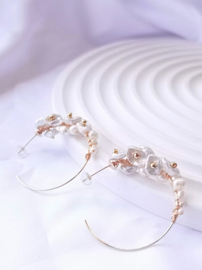 Handmade Freshwater Pearl Hoop Earrings - Crafted with Brass