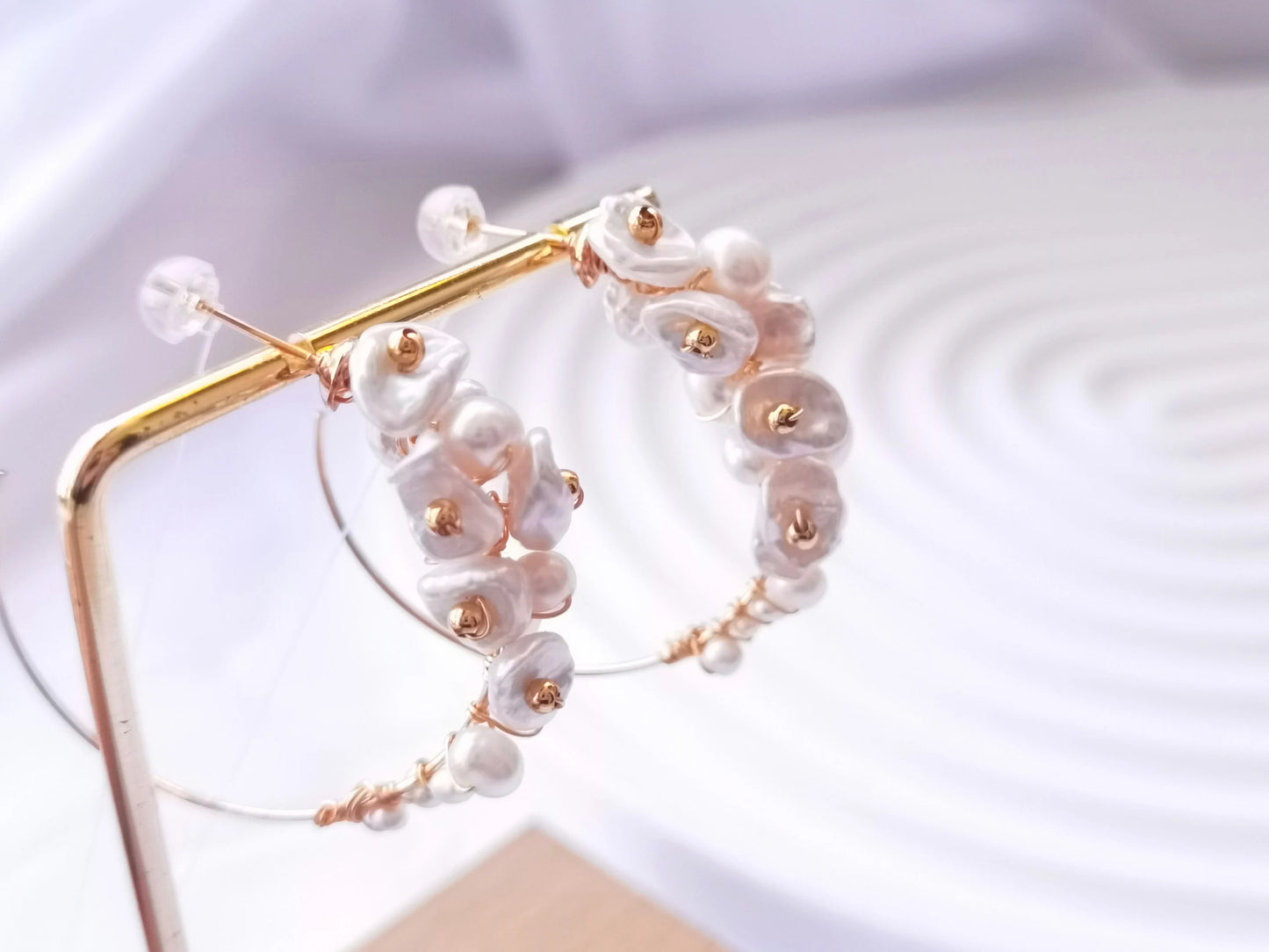 Handmade Freshwater Pearl Hoop Earrings - Crafted with Brass