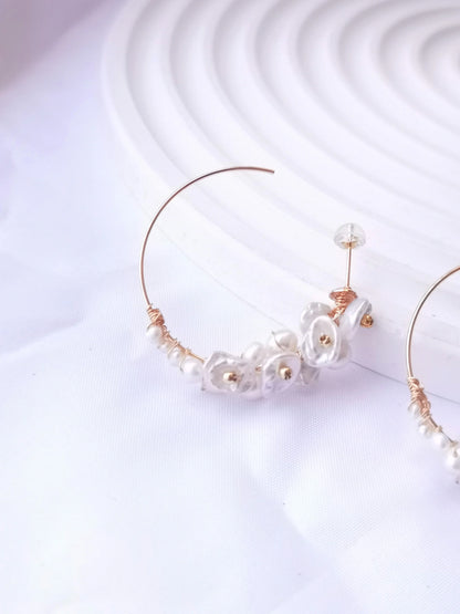 Handmade Freshwater Pearl Hoop Earrings - Crafted with Brass
