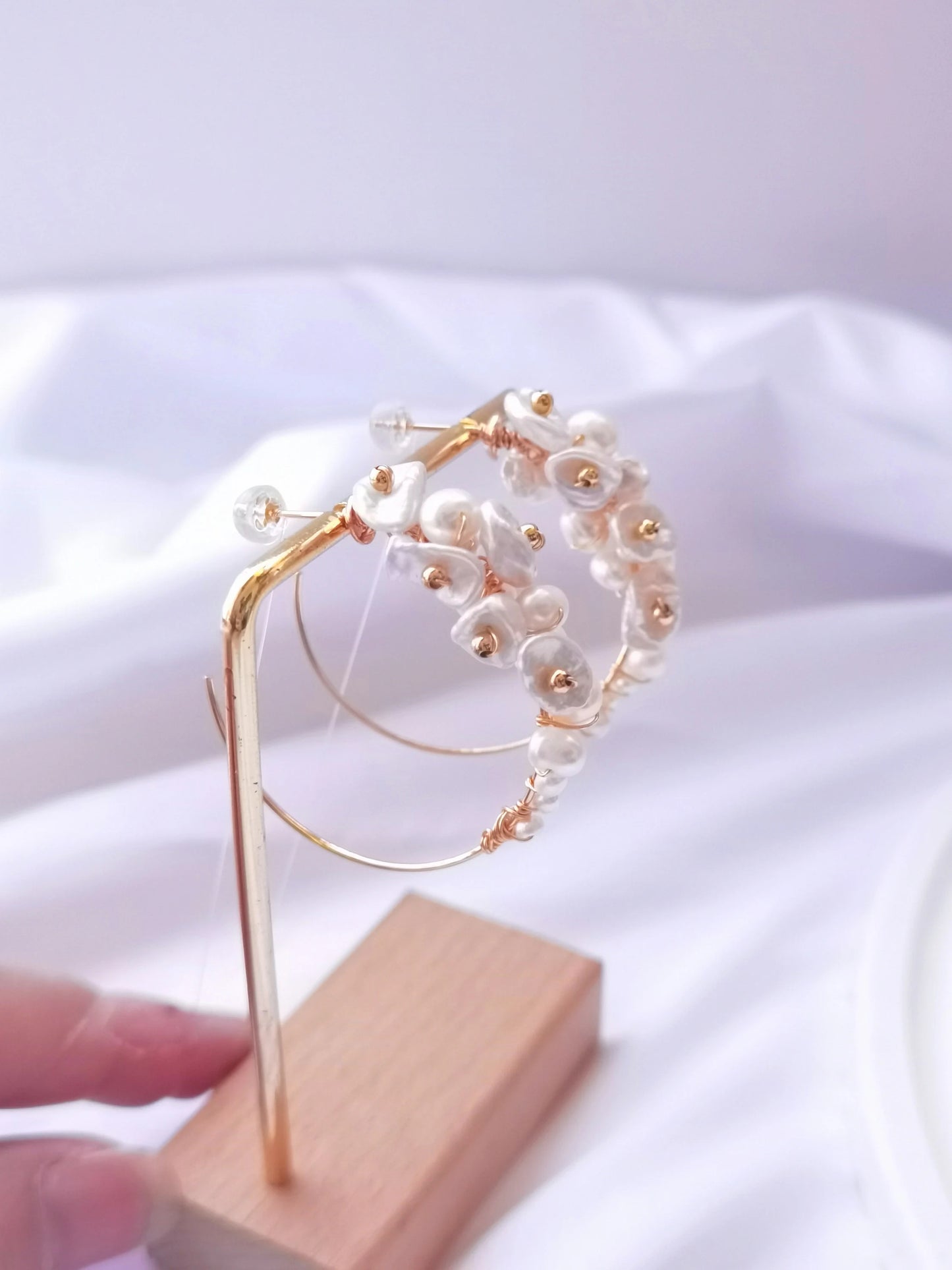 Handmade Freshwater Pearl Hoop Earrings - Crafted with Brass