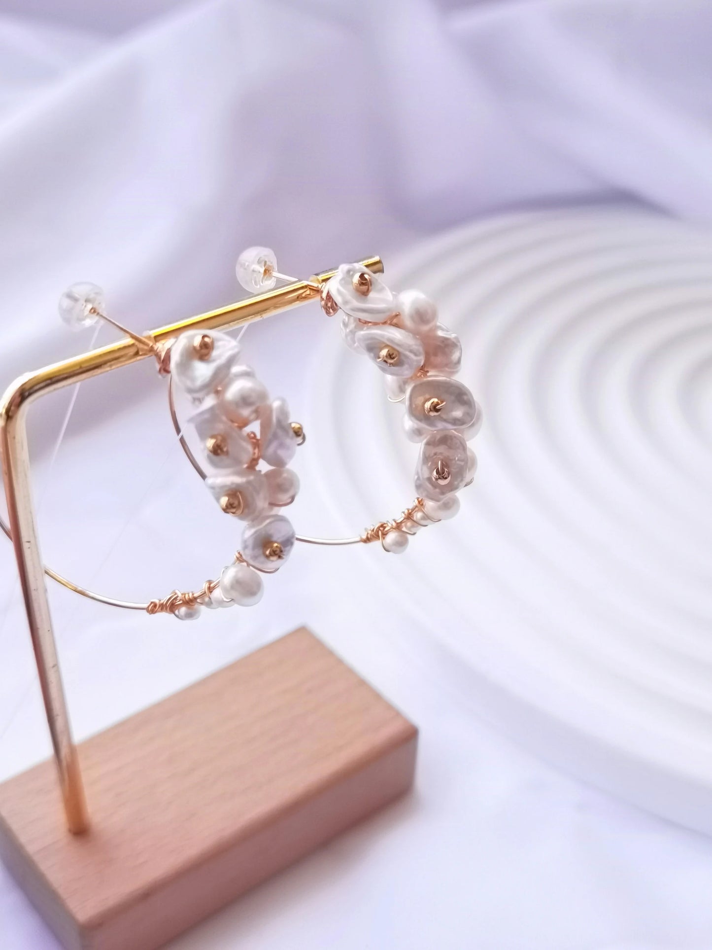 Handmade Freshwater Pearl Hoop Earrings - Crafted with Brass