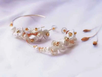 Handmade Freshwater Pearl Hoop Earrings - Crafted with Brass