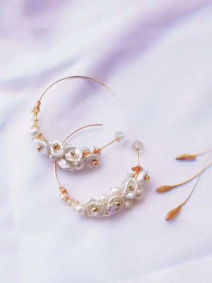 Handmade Freshwater Pearl Hoop Earrings - Crafted with Brass