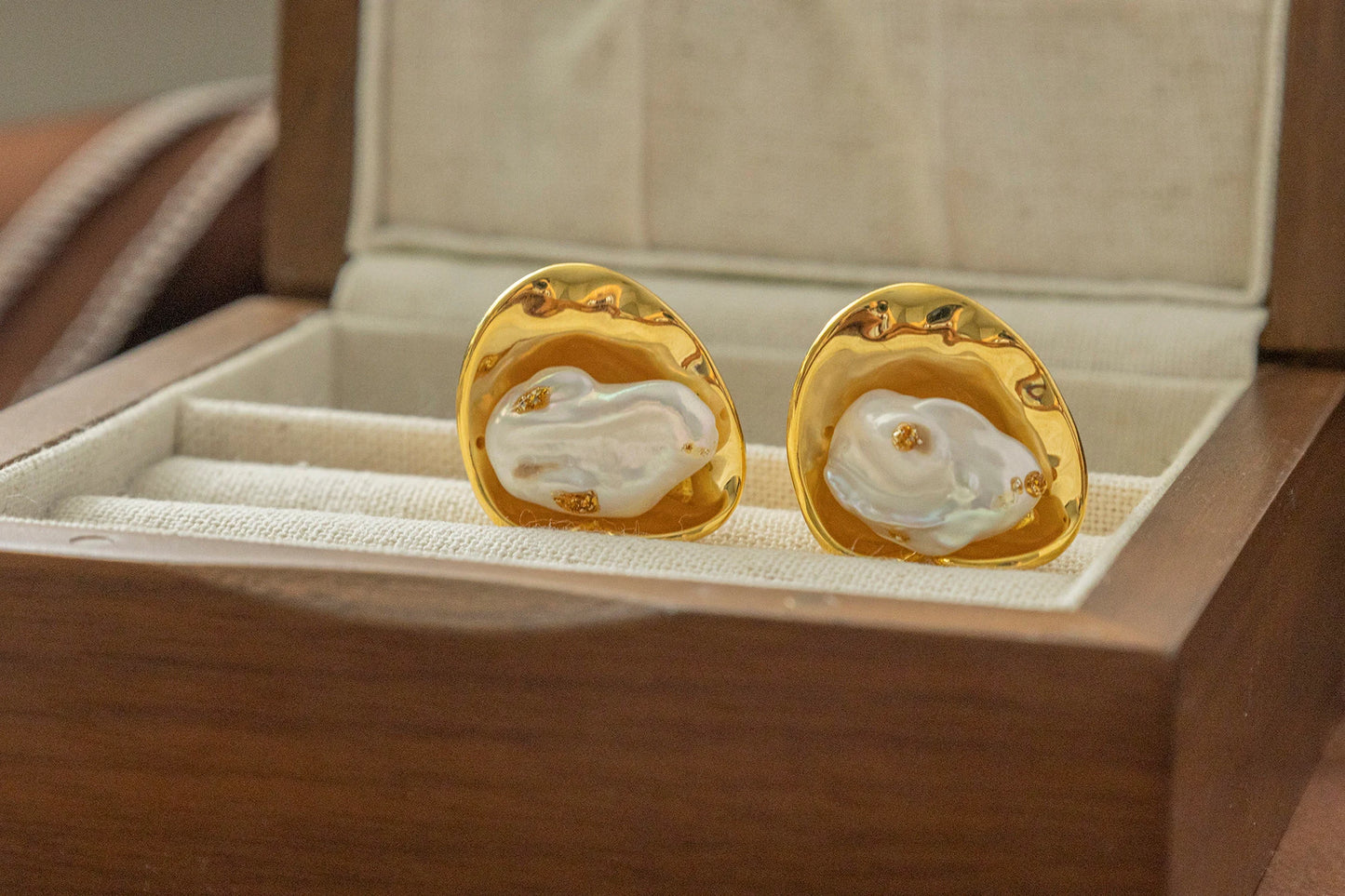 Vintage Style Baroque Pearl Earrings - Crafted with Brass