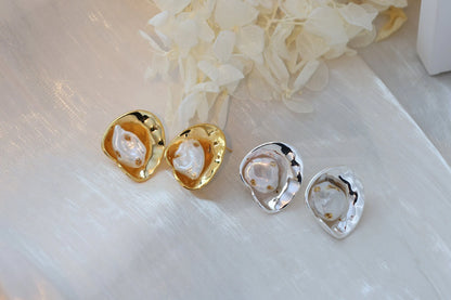 Vintage Style Baroque Pearl Earrings - Crafted with Brass